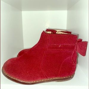 Cranberry Suede Bow booties